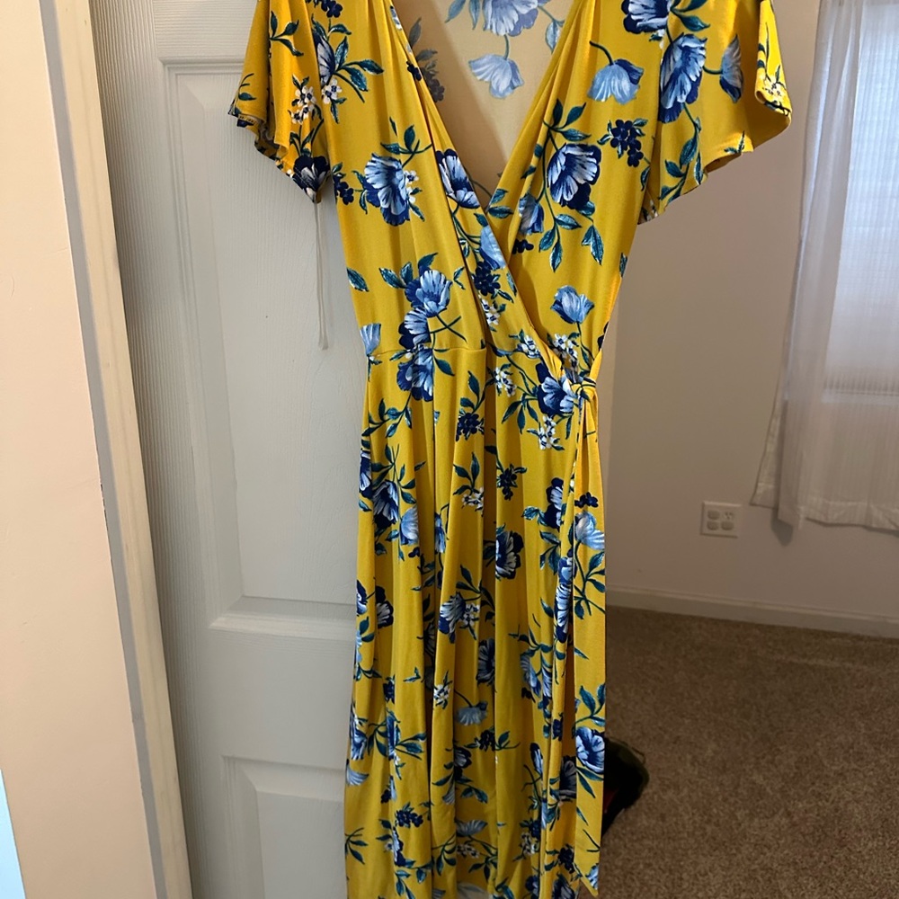 Floral Yellow and Blue Wrap Dress